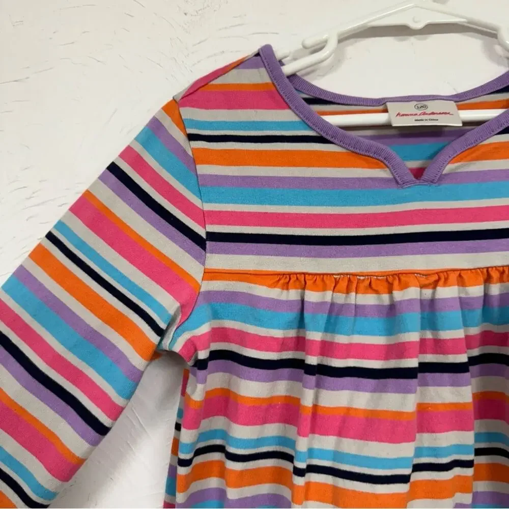 Hanna Andersson Striped Colorful Long Sleeve Dress Girls 6-7 Casual Comfort